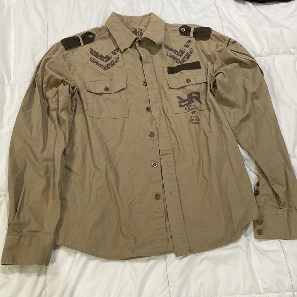 Men’s Khaki & Brown Button Down Shirt